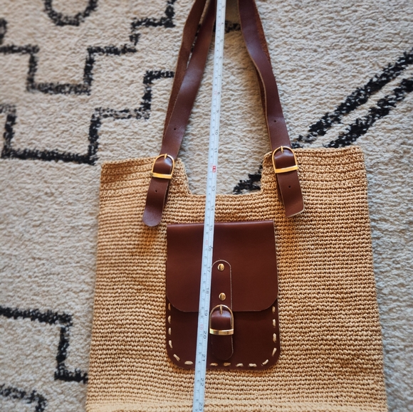 Brown Woven Tote Bag with Leather Accents - Picture 2 of 4
